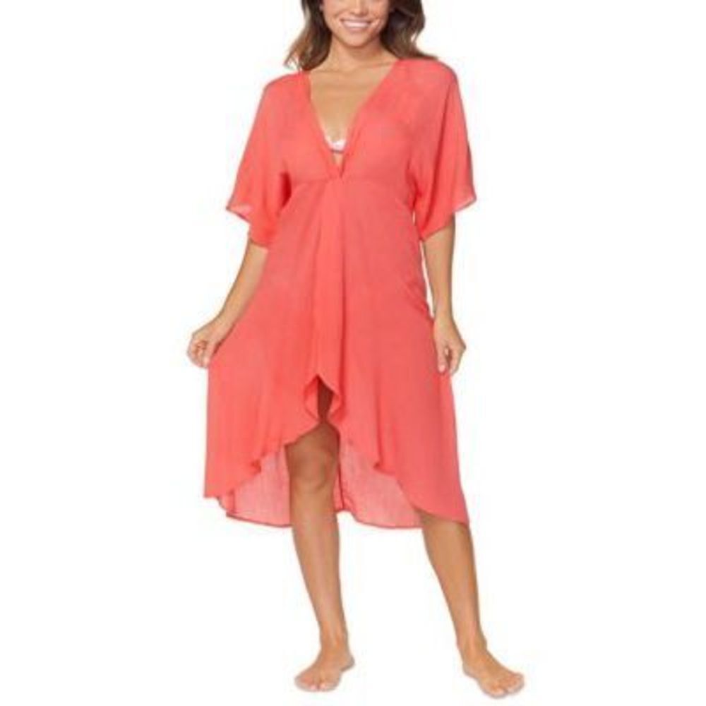 Raisins Juniors' Paradise High-Low Dress Cover-Up Women's Swimsuit Pink M